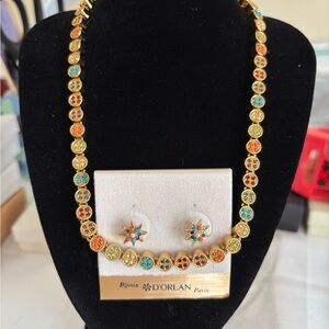 D’Orlan Gold Multicolor Necklace and Earring Set